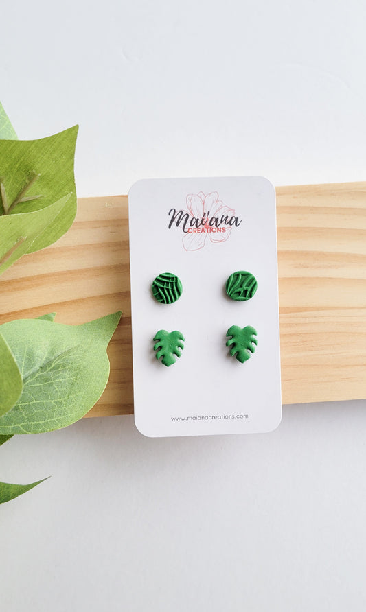 Monstera Leaf and Palm Leaf Stud Pack