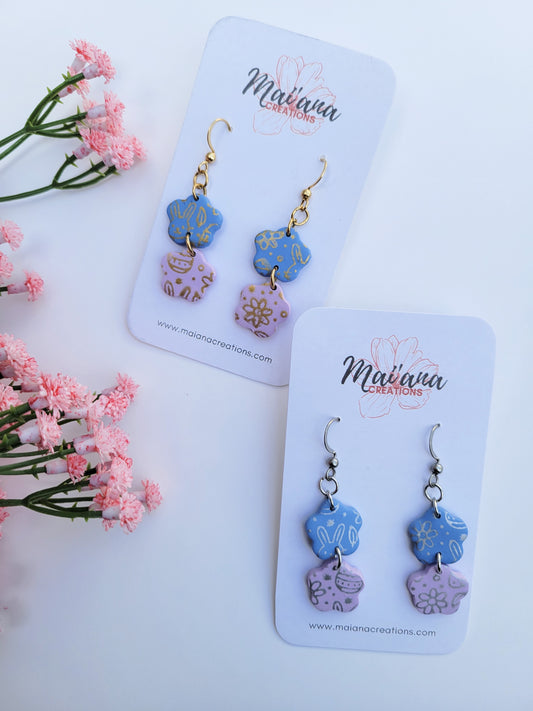 Blue & Purple Flower Easter Dangles